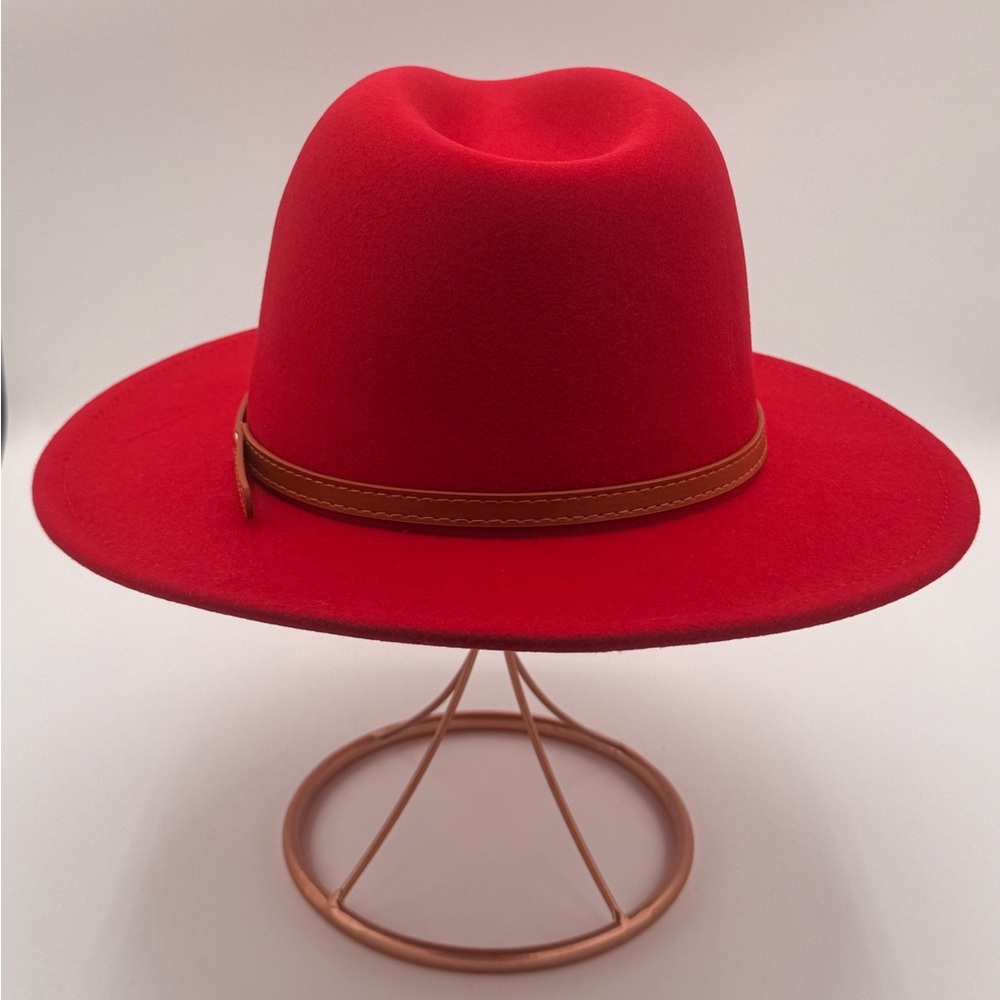Classic Red Wool Fedora Hat Bold Statement With B… - image 6